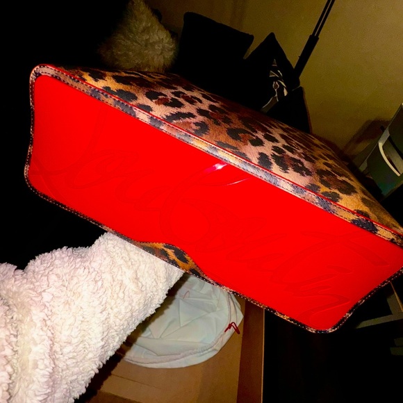 Louboutin Leopard Print Tote Bag with Red Accents - Picture 2 of 3